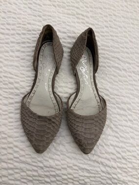 Alice + Olivia Hilary Snake Embossed Lambskin Leather d'Orsay Flats Shoes Gray